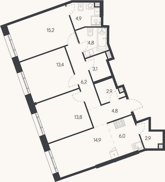 Планировка: 4+ к, 92,9 м²