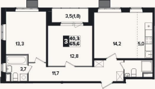Планировка: 3-к, 63,8 м²