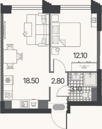 Планировка: 2-к, 36,5 м²