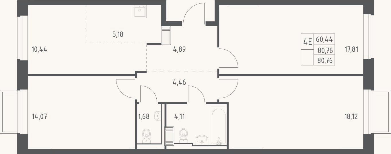 Планировка: 4+ к, 80,8 м²