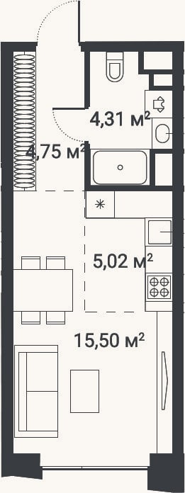 Планировка: Студия, 29,5 м²
