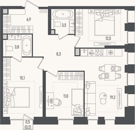 Планировка: 4+ к, 79,8 м²