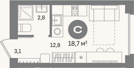 Планировка: Студия, 18,7 м²