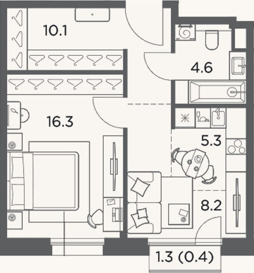 Планировка: 2-к, 44,5 м²