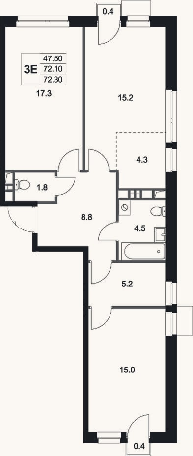 Планировка: 3-к, 72,1 м²
