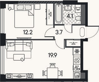 Планировка: 2-к, 39,9 м²