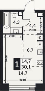 Планировка: Студия, 30,1 м²