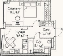 Планировка: 1-к, 36,3 м²