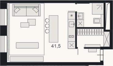 Планировка: Студия, 41,5 м²