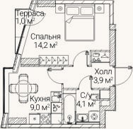 Планировка: 1-к, 30,7 м²