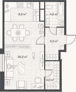 Планировка: Студия, 46,9 м²