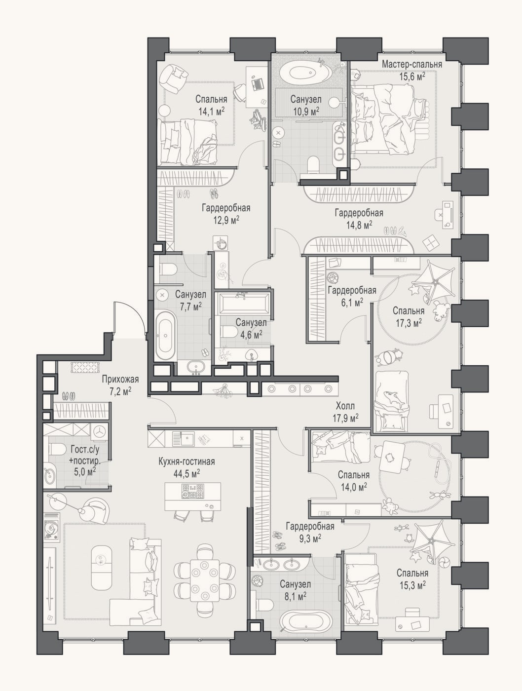 Планировка: 4+ к, 226,4 м²