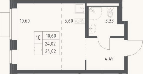 Планировка: Студия, 24 м²
