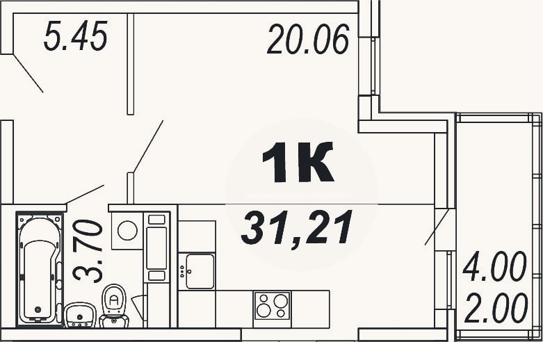 Планировка: Студия, 29,2 м²