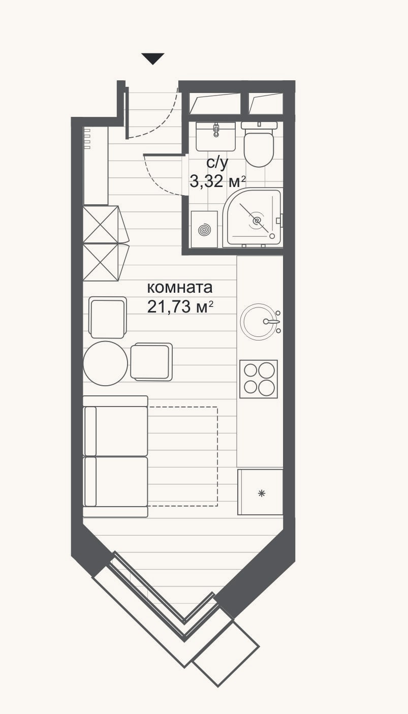 Планировка: Студия, 25,1 м²