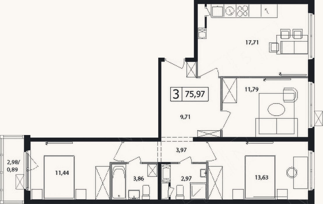 Планировка: 4+ к, 75,1 м²