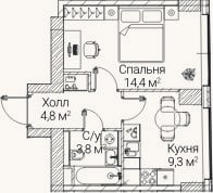 Планировка: 1-к, 32,2 м²