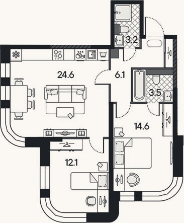 Планировка: 3-к, 64,1 м²