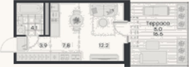 Планировка: Студия, 28 м²