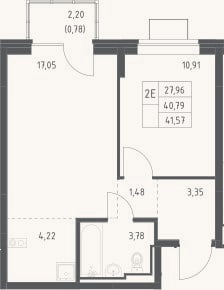 Планировка: 2-к, 40,8 м²