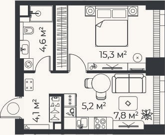 Планировка: 2-к, 36,9 м²