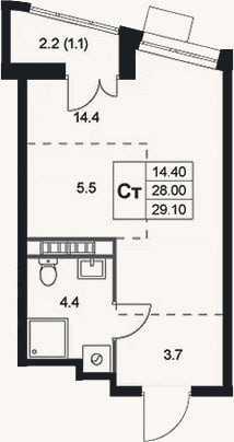 Планировка: Студия, 28 м²