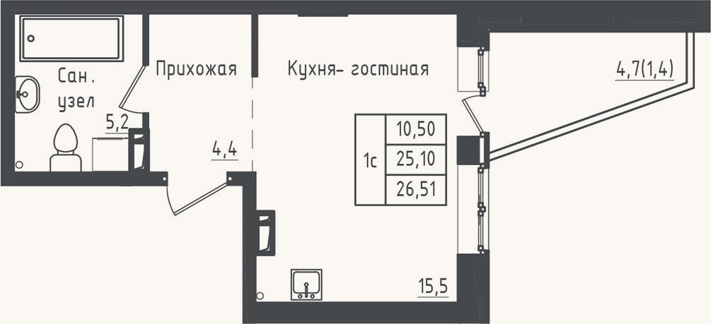 Планировка: Студия, 25,1 м²