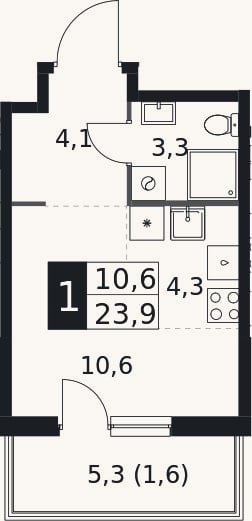 Планировка: Студия, 22,3 м²