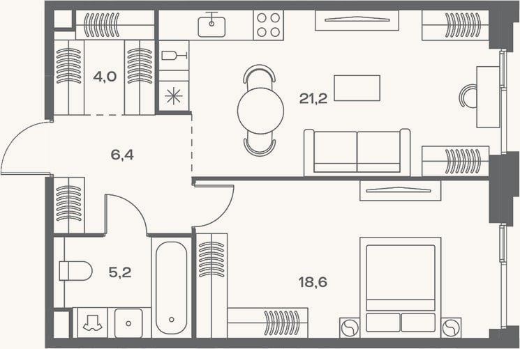 Планировка: 2-к, 55,4 м²