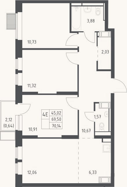 Планировка: 4+ к, 69,5 м²