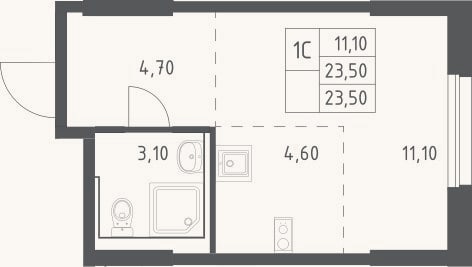 Планировка: Студия, 23,5 м²