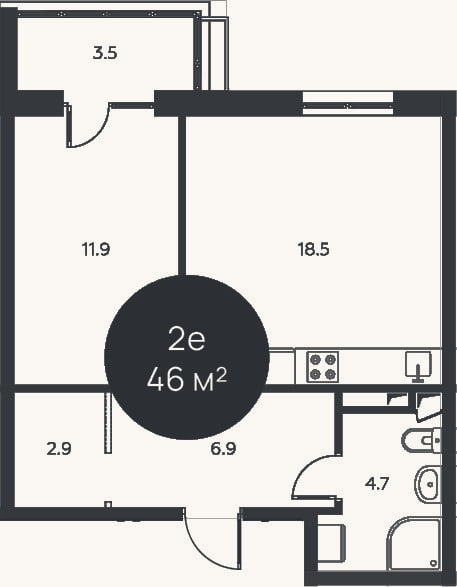 Планировка: 2-к, 44,9 м²