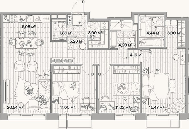 Планировка: 4+ к, 91,6 м²