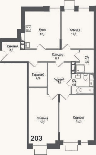 Планировка: 3-к, 82,7 м²
