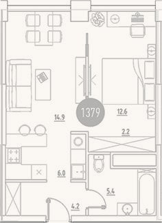 Планировка: 2-к, 45,3 м²
