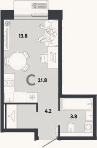 Планировка: Студия, 21,8 м²