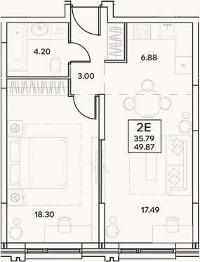Планировка: 2-к, 49,9 м²