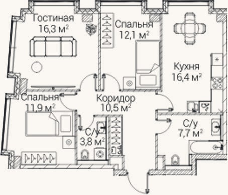 Планировка: 3-к, 78,7 м²