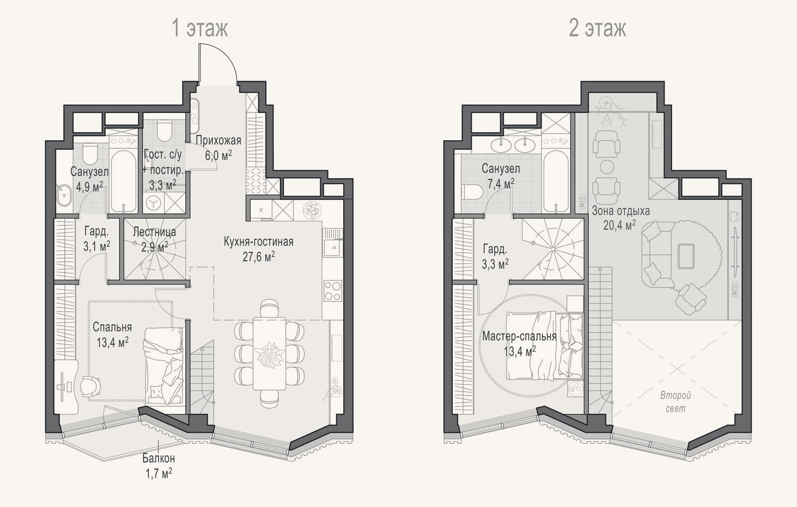Планировка: 3-к, 84,4 м²
