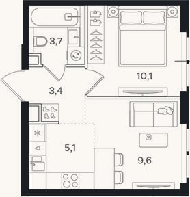 Планировка: 2-к, 31,9 м²