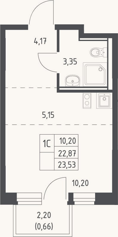 Планировка: Студия, 22,9 м²