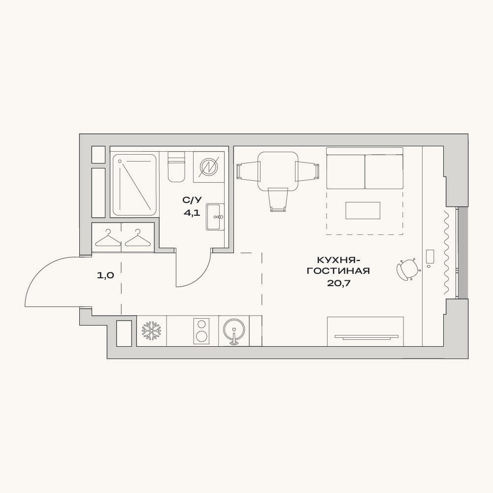 Планировка: Студия, 25,8 м²