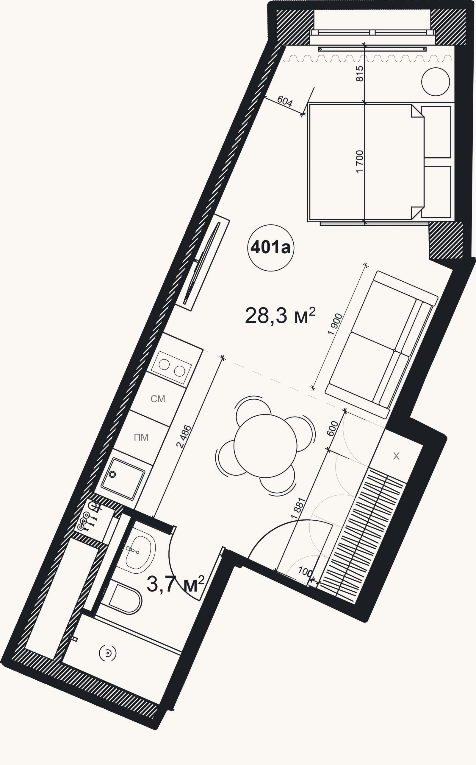 Планировка: Студия, 32 м²