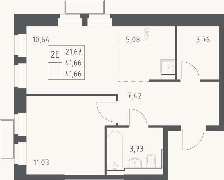Планировка: 2-к, 41,7 м²
