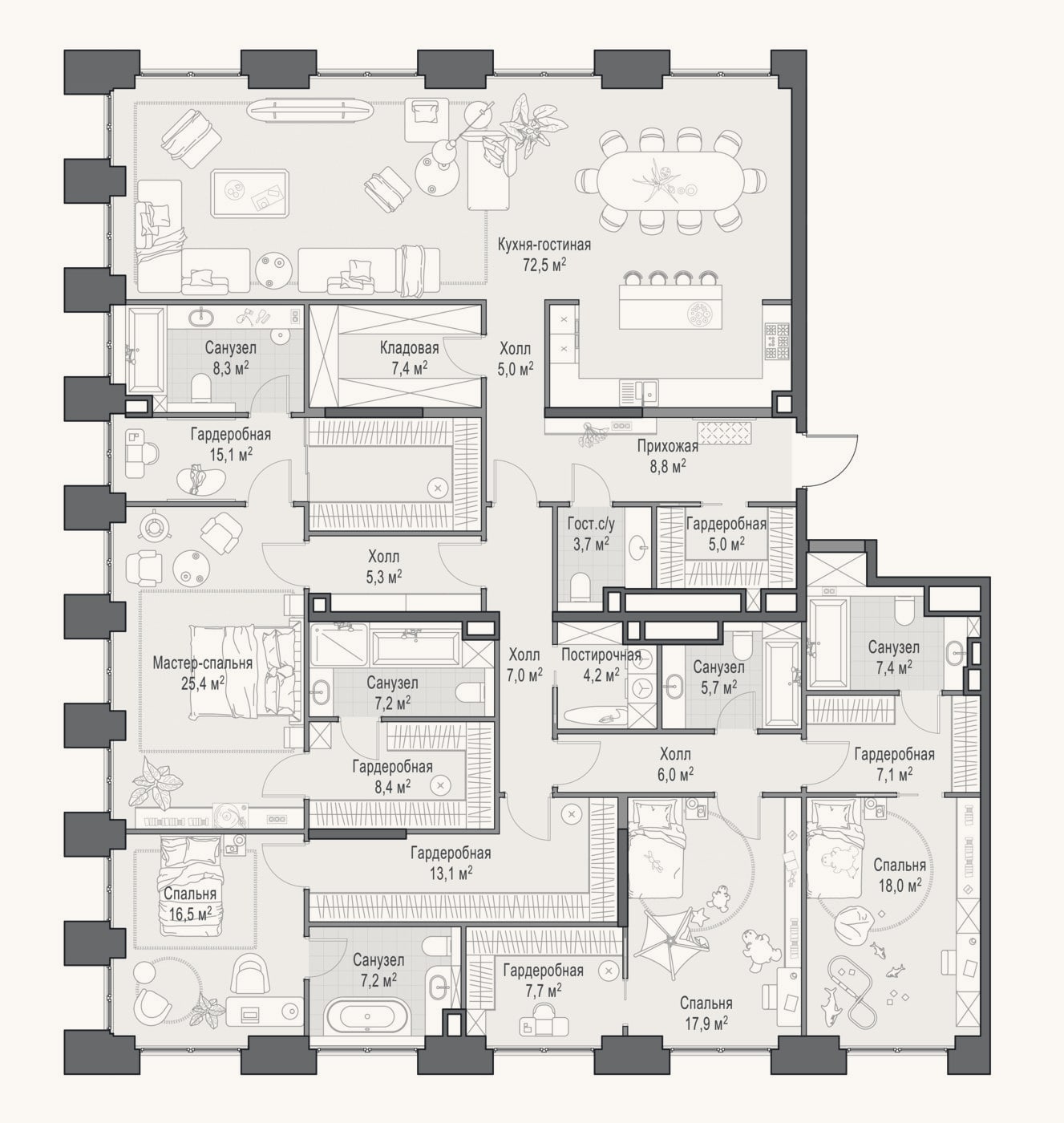 Планировка: 4+ к, 292,8 м²