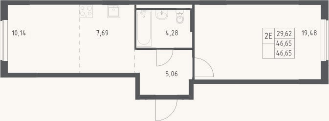 Планировка: 2-к, 46,7 м²