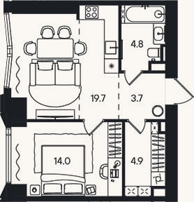Планировка: 2-к, 47,1 м²