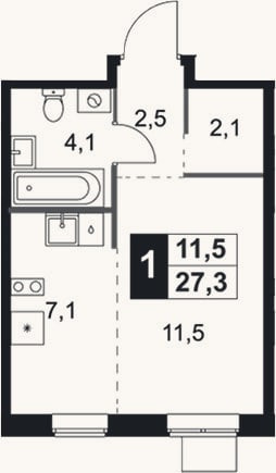 Планировка: Студия, 27,3 м²