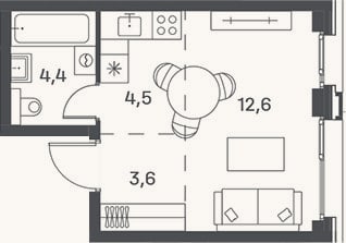 Планировка: Студия, 25,1 м²