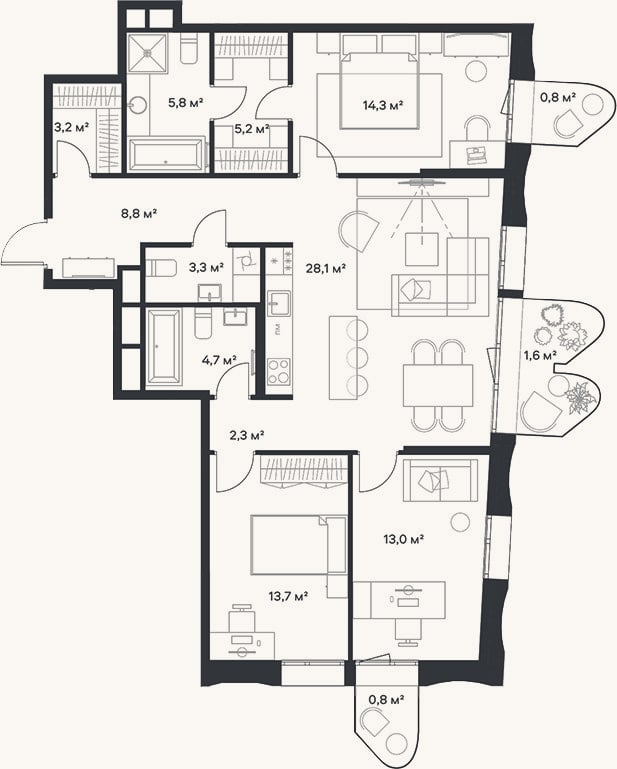 Планировка: 4+ к, 102,4 м²